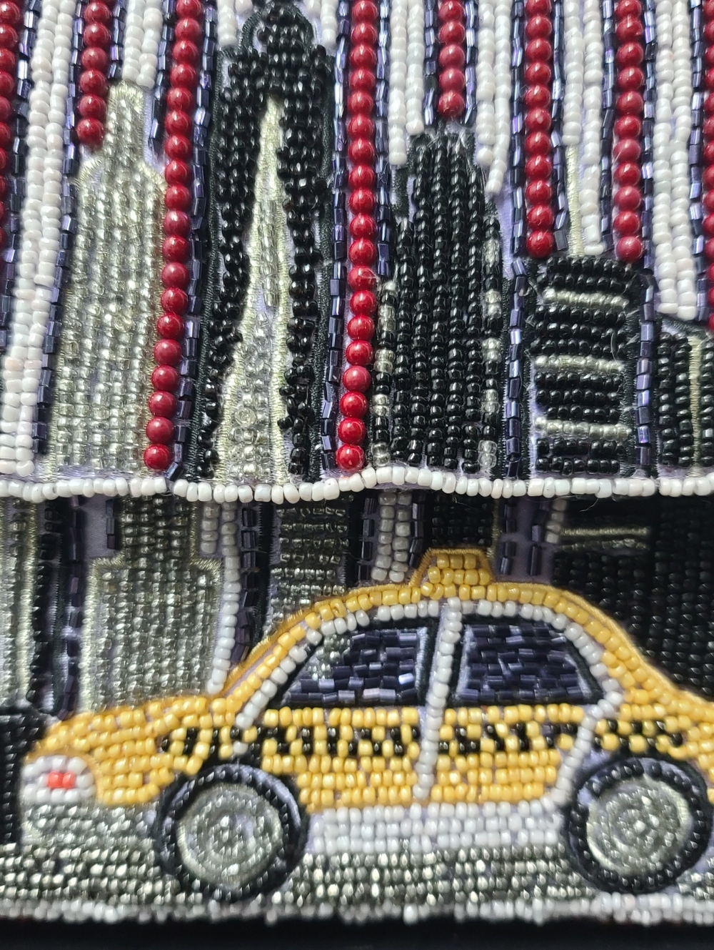 Beaded New York City Yellow Taxi Shoulder Bag Cityscape Viral Handcrafted Purse - Picture 2 of 7